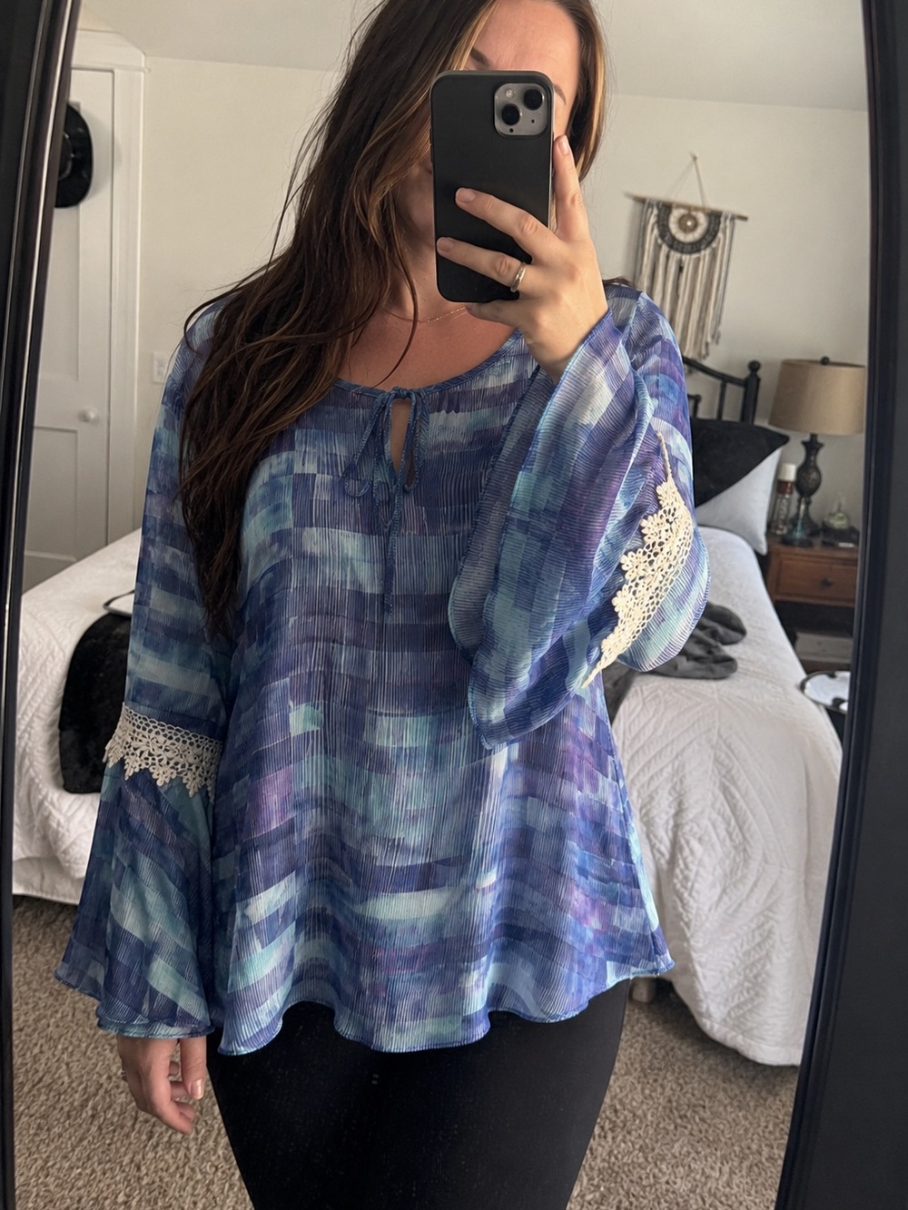 Como Vintage Blue and Purple Bell Sleeve Blouse